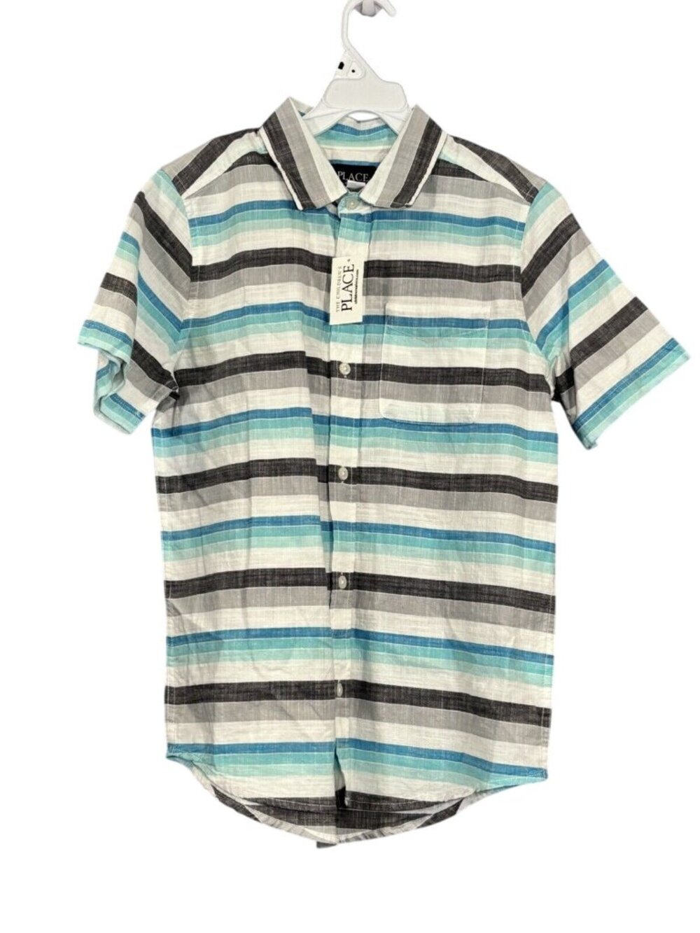 Striped & Plaid Boys Button-Down Shirts Short Sleeves Cotton Size L (10/12)